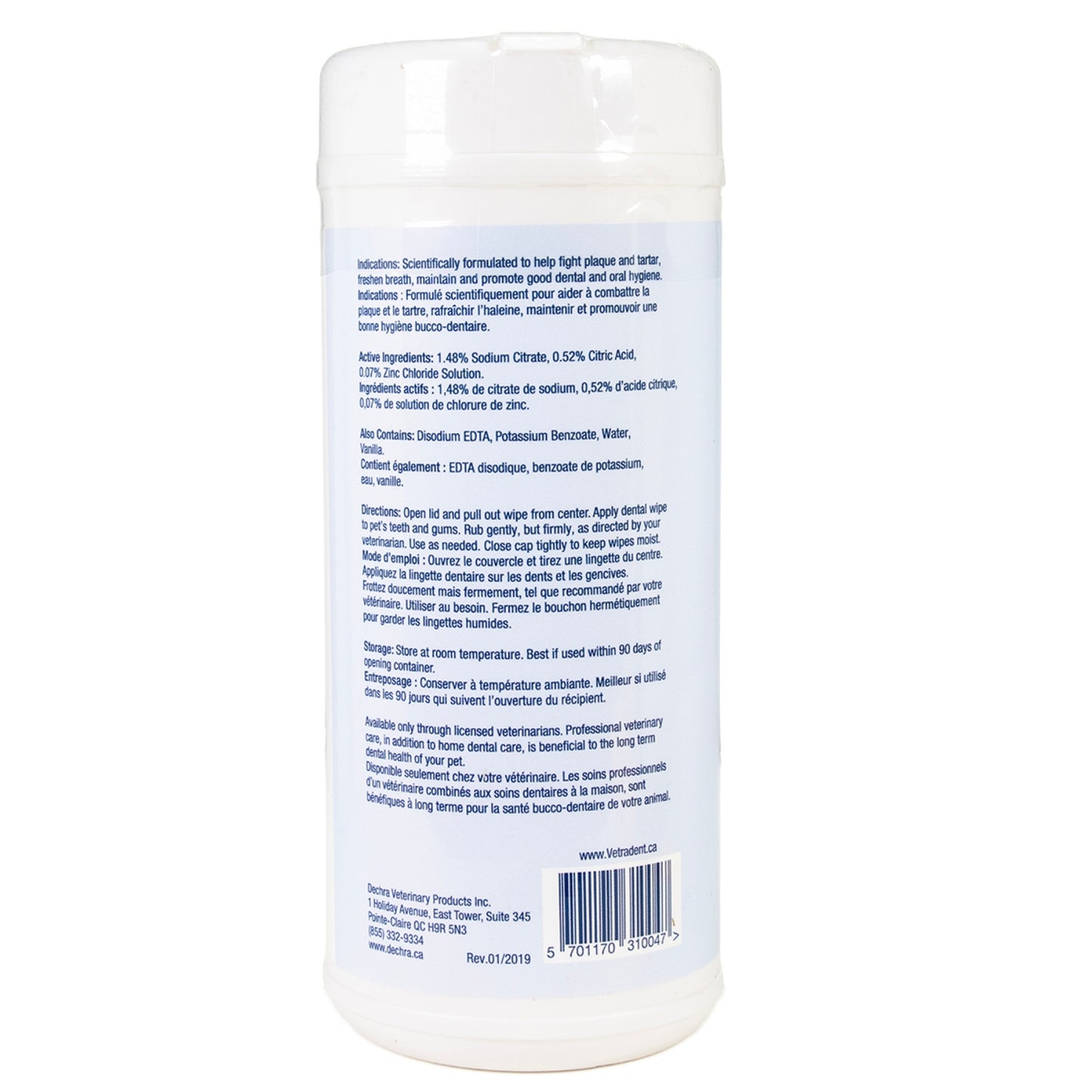 Vetradent Dental Wipes for Dogs & Cats - 60 Count Plaque & Tartar Control