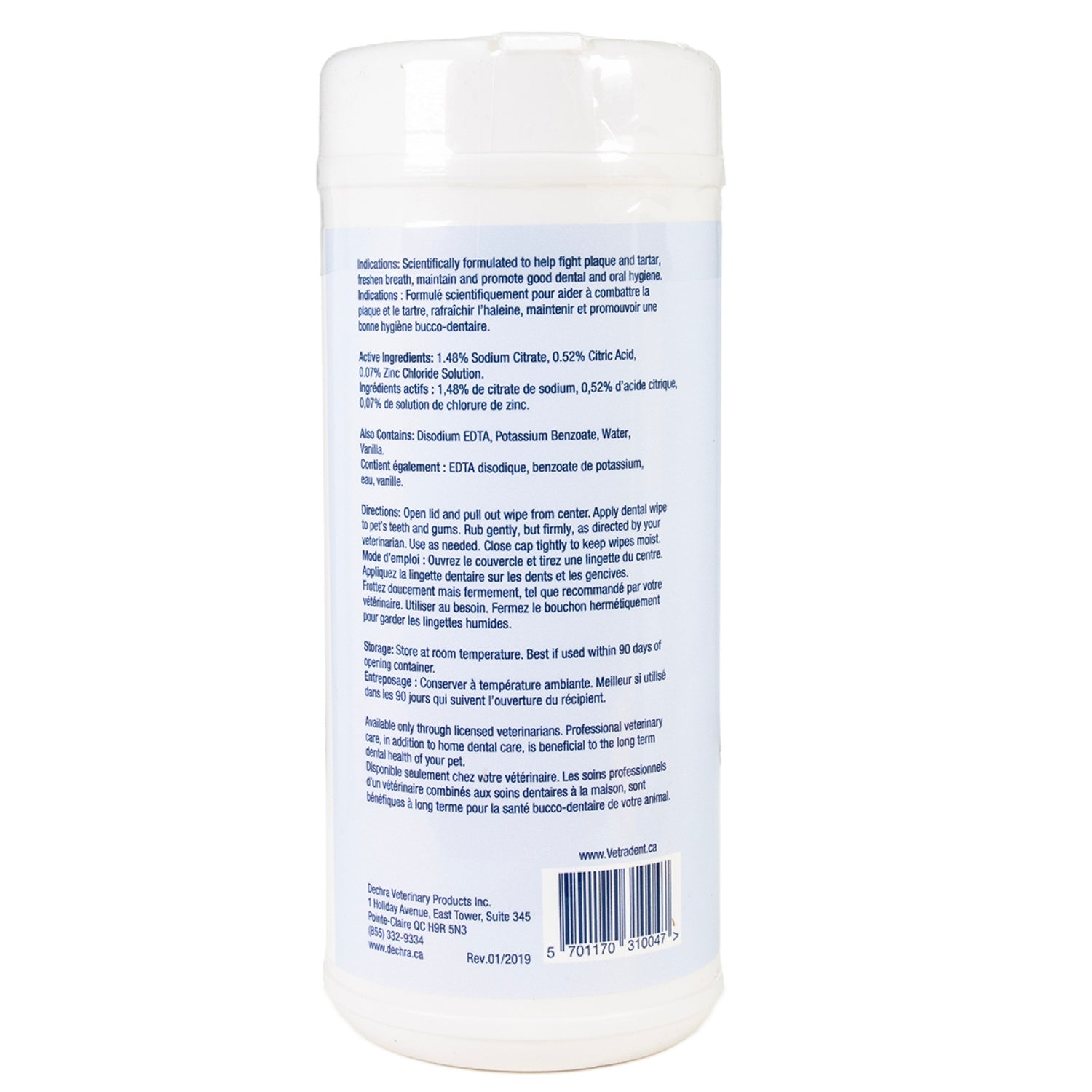 Vetradent Dental Wipes for Dogs & Cats - 60 Count Plaque & Tartar Control