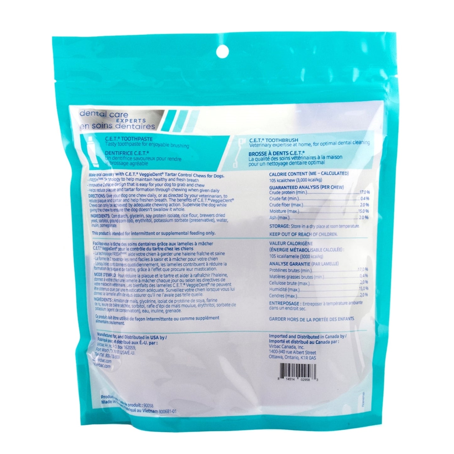 CET VeggieDent FR3SH Large Dog Dental Chews - 30 Count Tartar Control