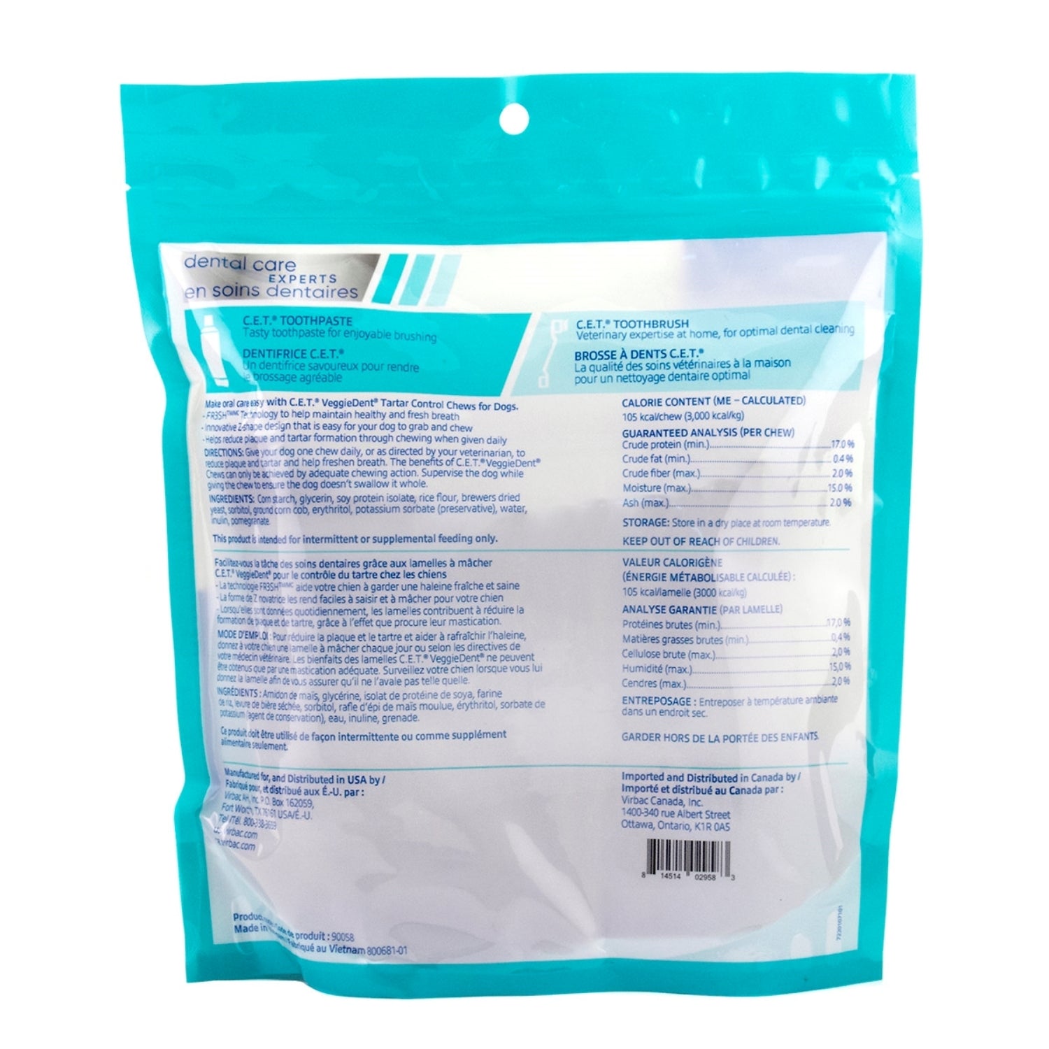 CET VeggieDent FR3SH Large Dog Dental Chews - 30 Count Tartar Control