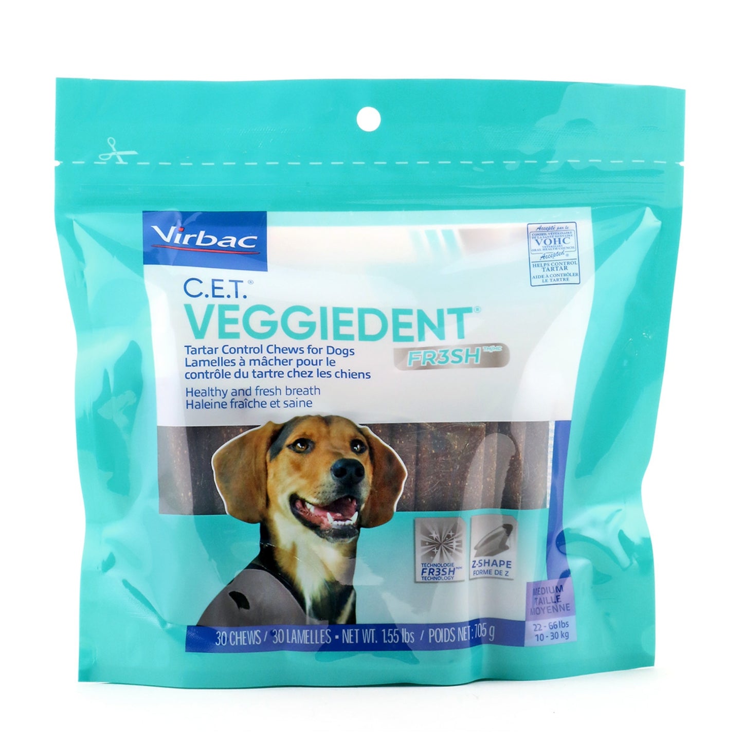 CET VeggieDent FR3SH Advanced Tartar Control Medium Dog Dental Chews - 30 Count