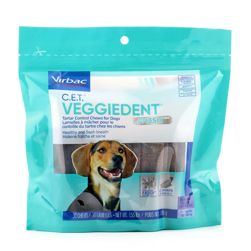 CET VeggieDent FR3SH Advanced Tartar Control Medium Dog Dental Chews - 30 Count