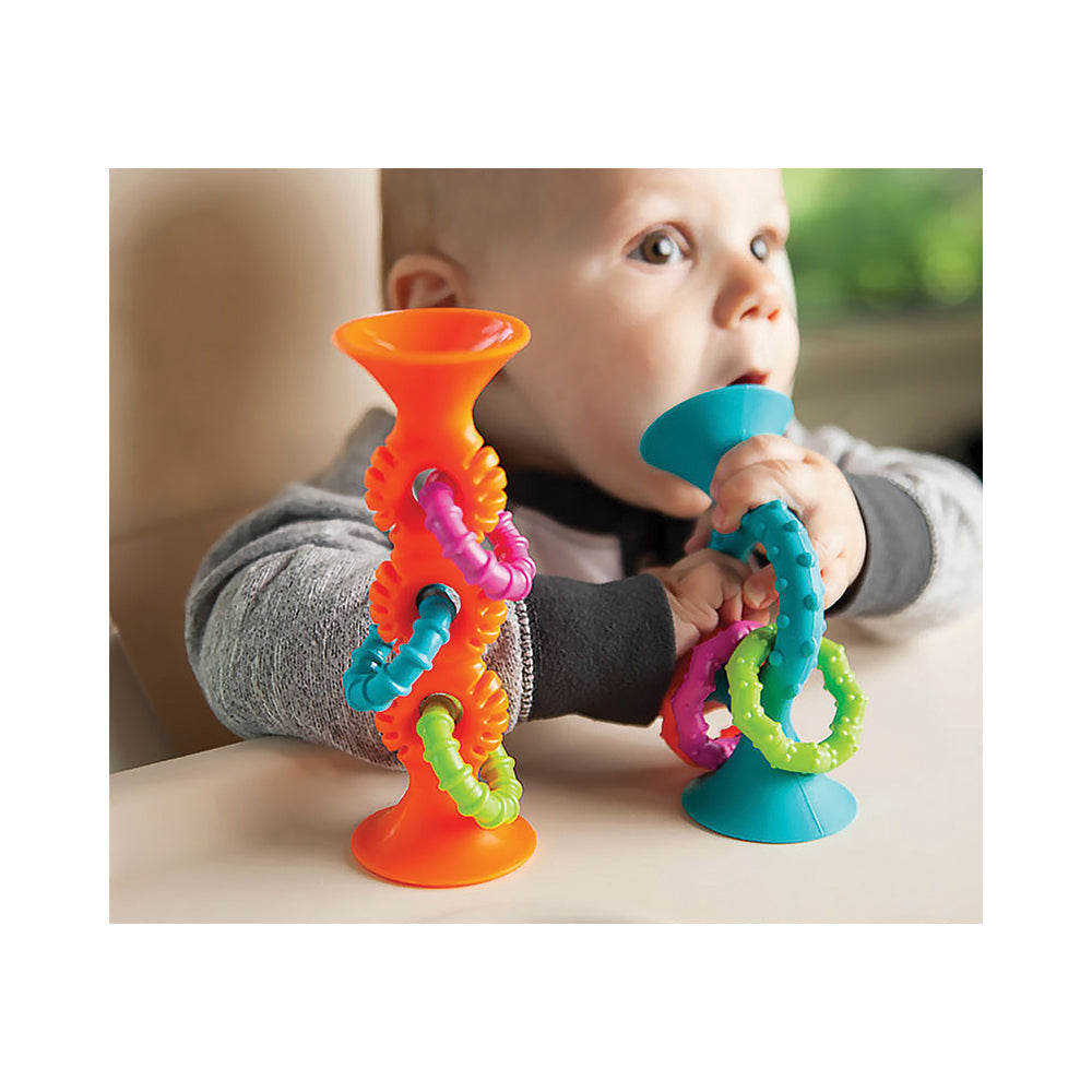 Fat Brain Co. Orange Pip Squigz Loops Sensory Suction Teether & Rattle Baby Toy