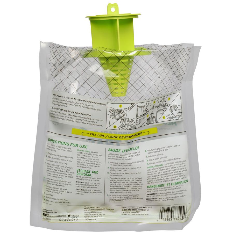 RESCUE Outdoor Disposable Fly Trap Bag: Non-Toxic, Fast-Acting, Sanitary Control