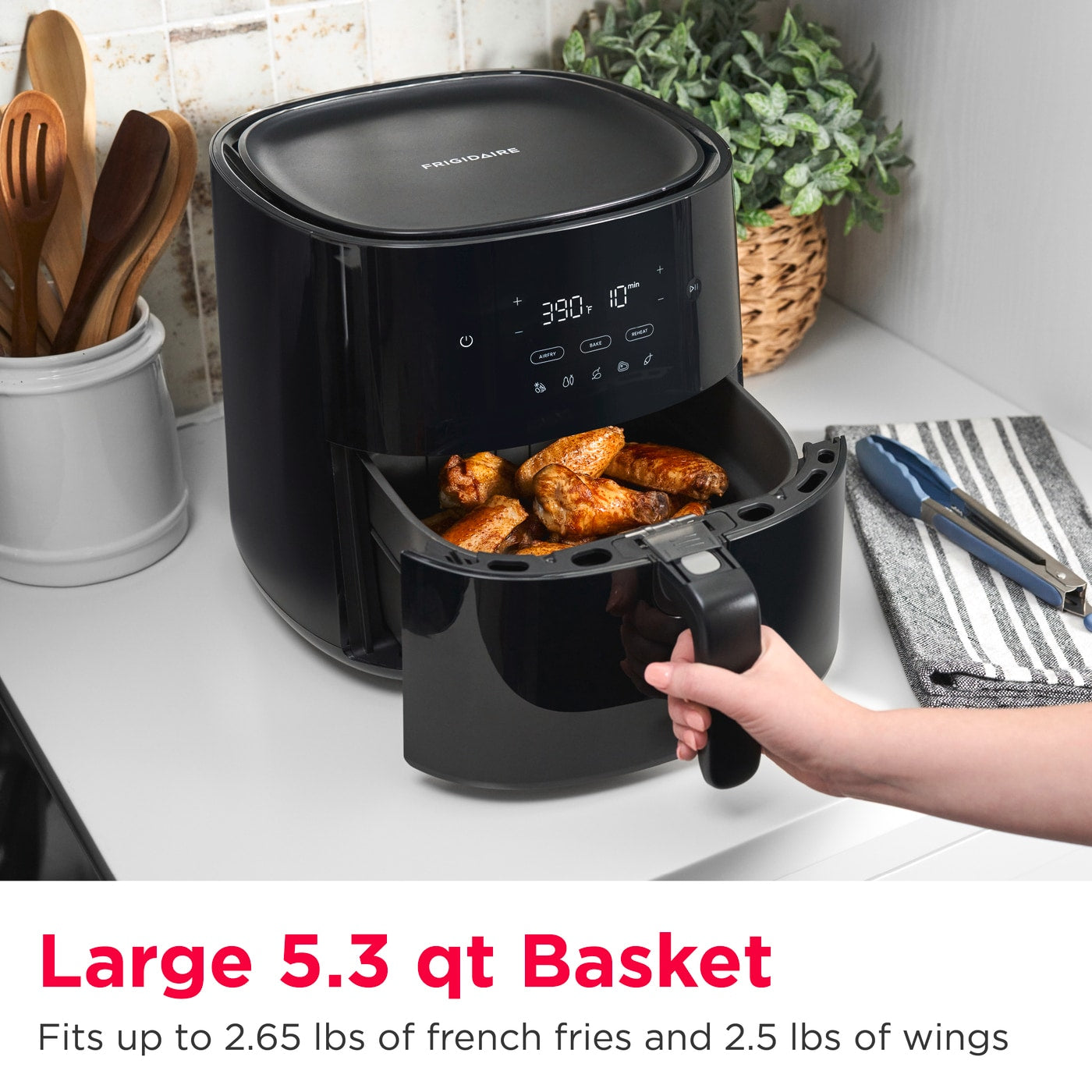 Frigidaire 3-in-1 5.3 Quart Black Air Fryer: Bake, Reheat, Healthy Frying