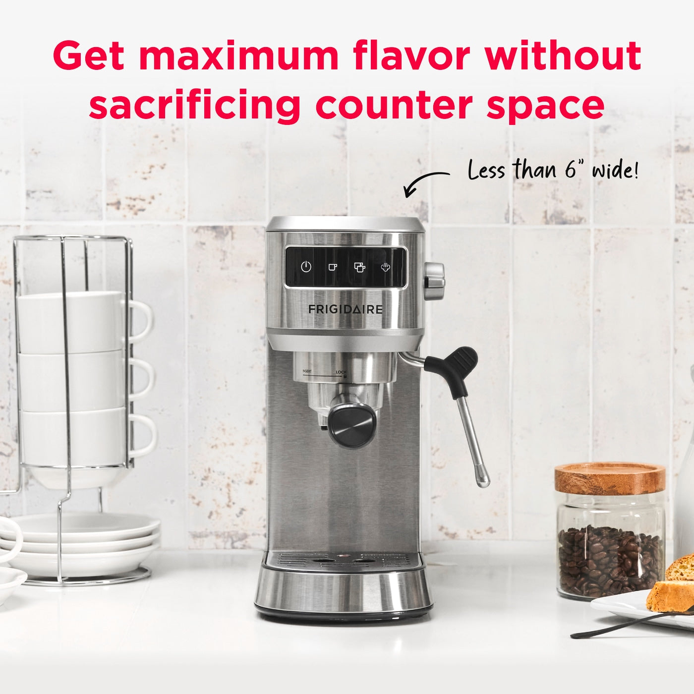 Frigidaire Stainless Steel Steam Espresso Maker with 20-Bar Pressure & Frother