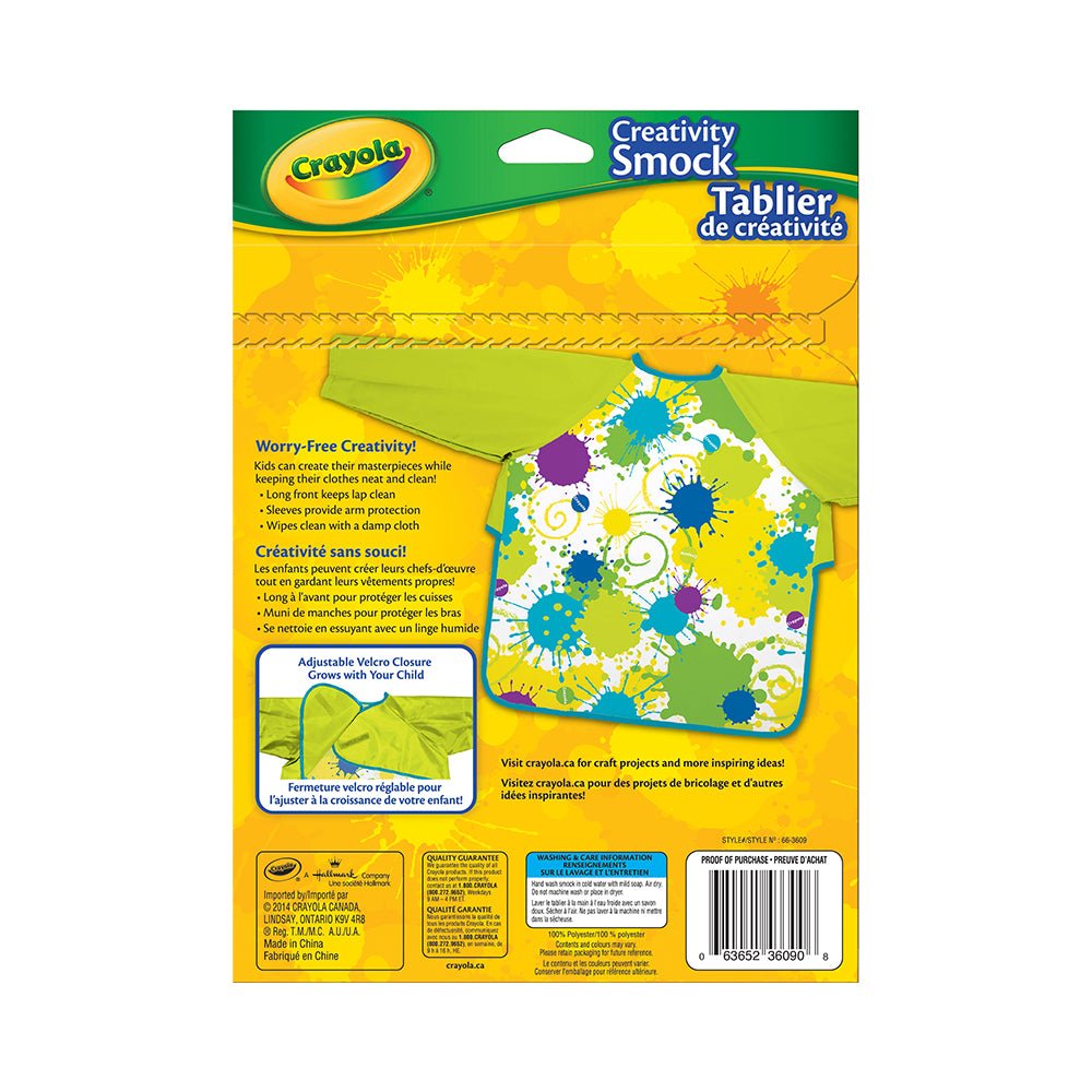 Crayola Kids' Reusable Art Creativity Smock with Adjustable Long Sleeves