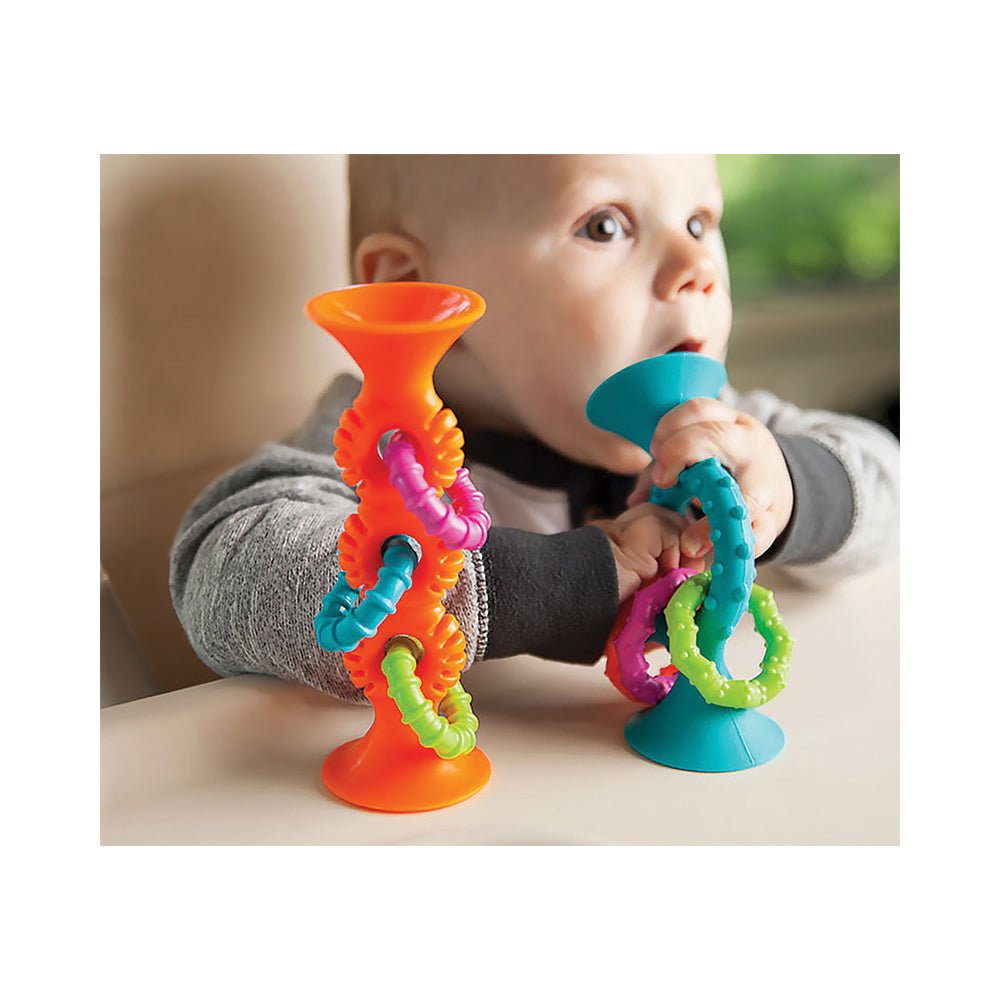 Fat Brain Co. Orange Pip Squigz Loops Sensory Suction Teether & Rattle Baby Toy