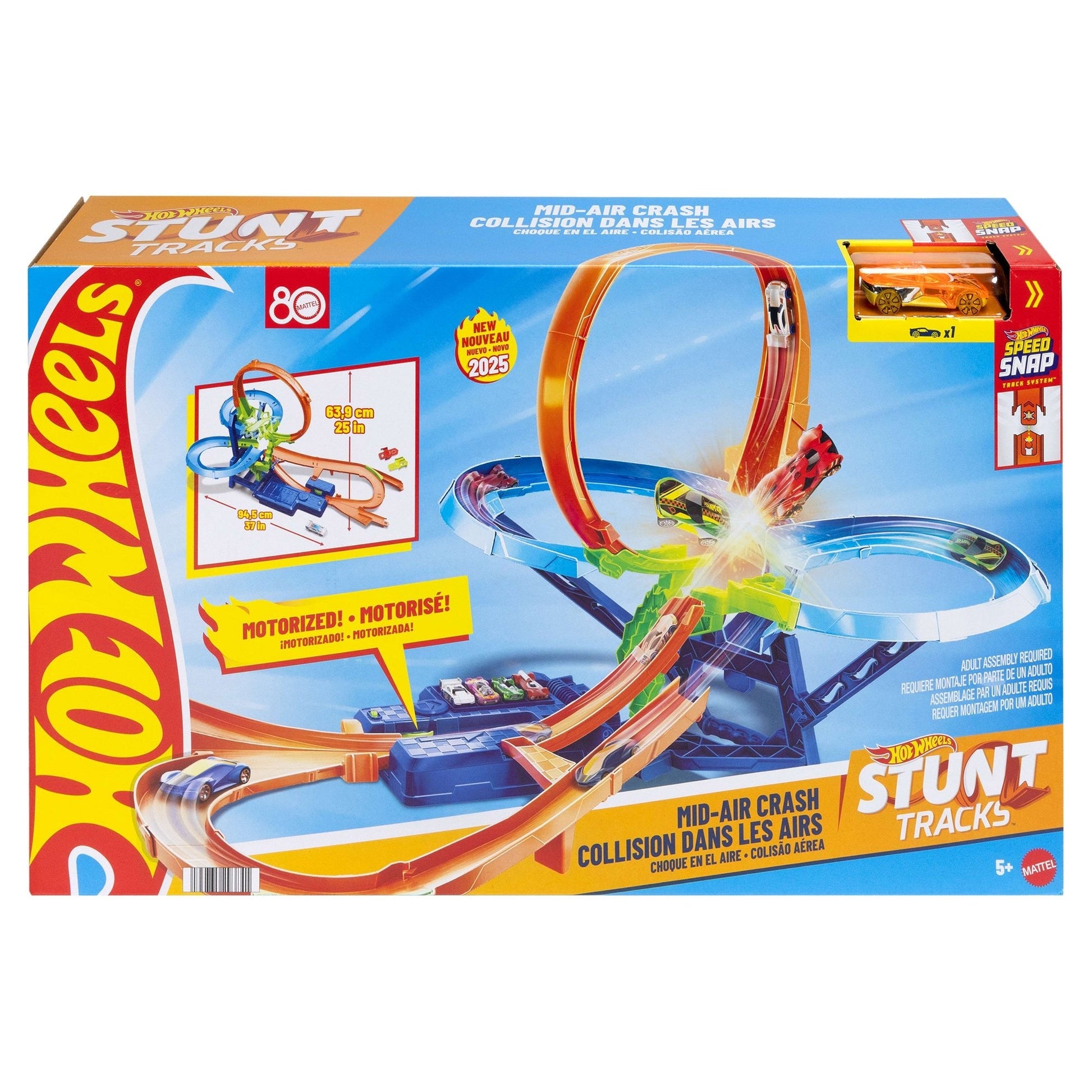Hot Wheels Motorized Stunt Tracks Mid-Air Crash Race Track Playset