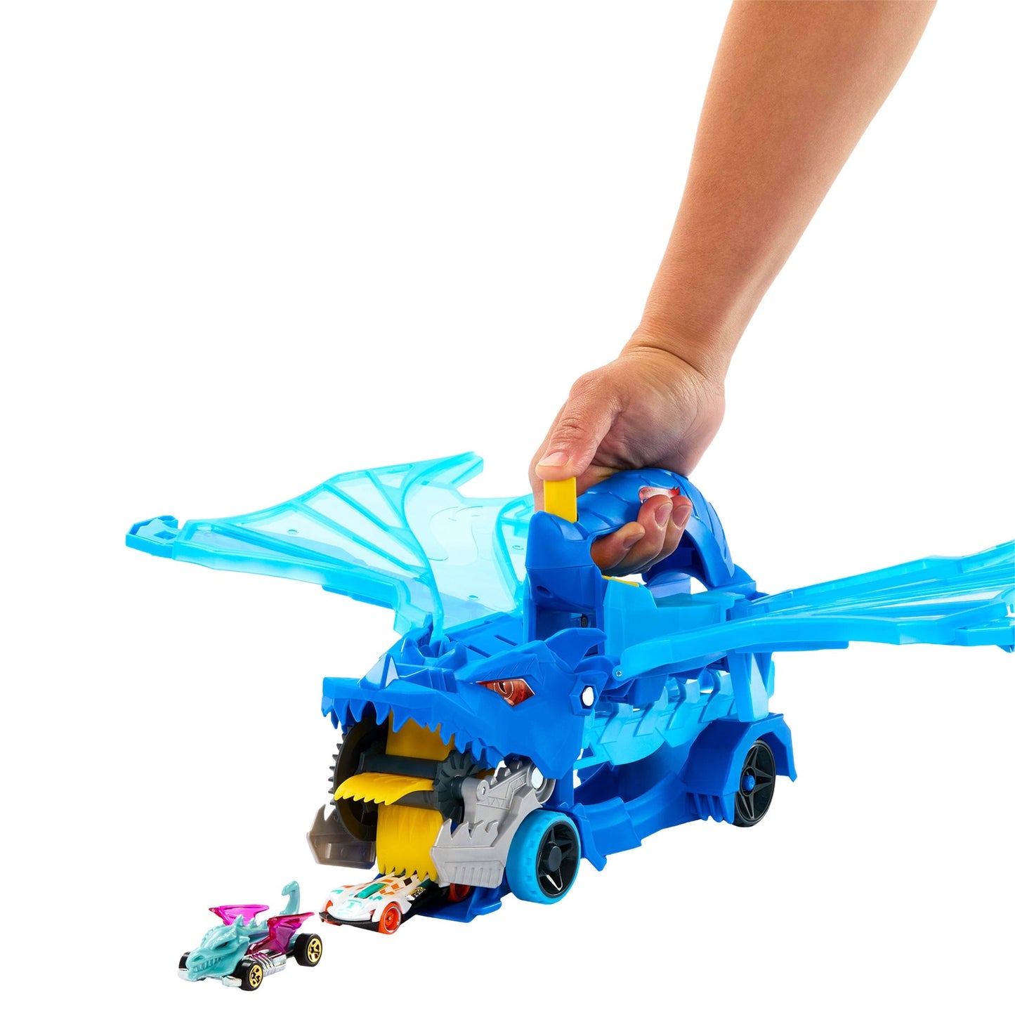 Hot Wheels Ultimate Dual Dragon Transporter Playset: Car-Eating Hauler, Track, Storage